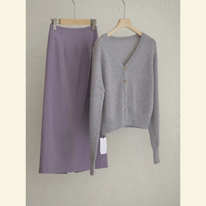法式气质温柔时尚高级感紫色毛衣半身裙套装针织开衫裙子两件套女