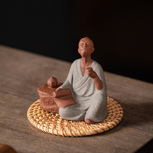 茶圣陶瓷历史人物陆羽品茶伯牙抚琴雕像茶桌桌面装饰品禅意小摆件