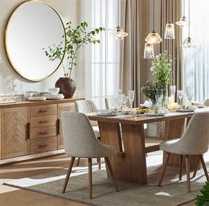 北欧新款水曲柳白橡木现代几何原木桌纹理长方形工作餐台组合可定