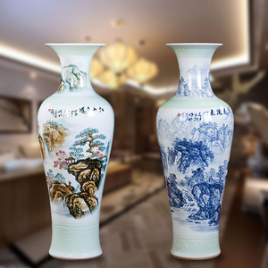 景德镇手绘江山多娇陶瓷高花瓶现代家居客厅玄关装饰摆件插花瓷瓶