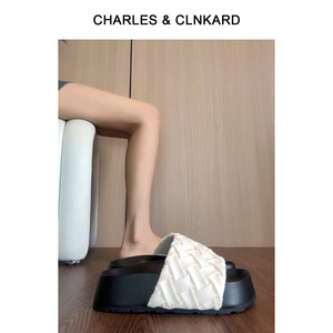 CHARLES＆CLINKARD凉拖鞋女夏季外穿休闲潮编织踩屎感真皮一字拖