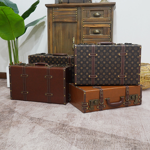 老式手提箱复古轻奢皮箱橱窗摄影装饰道具收纳箱皮质旅行箱储物箱