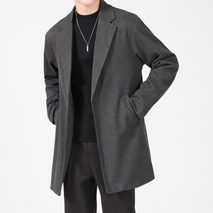 春夏季毛呢大衣男士中长款2021年新款高级感常规韩版宽松西装外套