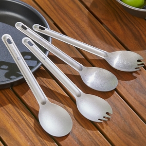 纯钛餐具便携勺子家用沙拉勺钛合金叉勺一体户外钛勺露营野餐叉子