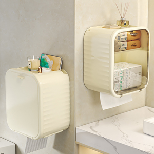 新款奶油风纸巾盒壁挂式卫生间可爱免打孔厕所卷筒磁吸抽纸盒