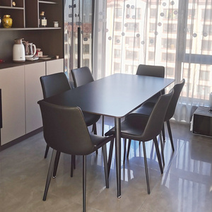 意式高端网红纯黑岩板餐桌椅长方形现代简约4/6人小户型家用饭桌