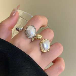 复古巴洛克珍珠戒指女小众设计轻奢高级感开口指环时尚个性食指戒