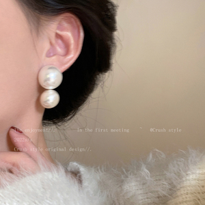 S925银针大珍珠耳钉女法式复古气质高级感耳环赫本风轻奢小众耳饰