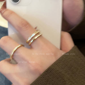金色贝壳锆石素圈开口戒指女款轻奢小众设计食指戒独特高级感指环