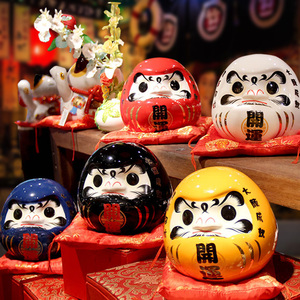红色日式达摩蛋陶瓷小摆件日本料理店装饰寿司店铺开业礼品存钱罐