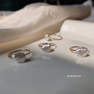 天然野生巴洛克异形炫彩珍珠戒指14k包金指环温柔小众设计不掉色