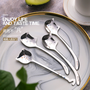 304不锈钢甜品勺咖啡勺创意勺子日式可爱猫咪西餐调羹冰激凌勺子