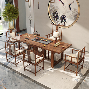 新中式全实木屏风茶桌椅功夫茶几禅意家用接待罗汉床沙发茶桌组合