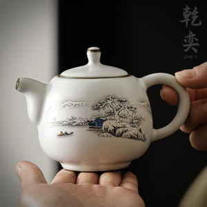 汝窑茶壶单壶陶瓷泡茶家用功夫茶具小瓷壶开片可养汝瓷高档敬茶碗