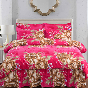 加厚纯棉磨毛四件套裙式床罩冬季用大红被套床上用品1.51.8米床
