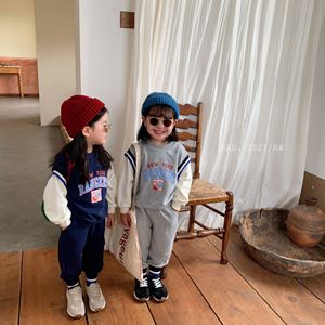 儿童运动套装春季新款韩版洋气小女宝宝假两件套头卫衣长裤两件套
