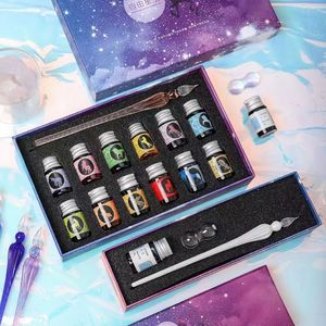 星空玻璃笔蘸水晶笔礼盒创意水晶签字笔沾水钢笔彩色墨水生日套装