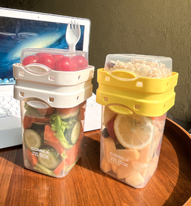 Comika双层密封罐微波炉加热保鲜盒便携式水果盒食品级塑料沙拉杯