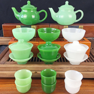 玻璃玉碗 盖碗 仿玉茶杯 碧玉绿色玉石色茶杯 茶壶茶碗酒杯功夫