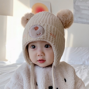 宝宝帽子秋冬季可爱超萌男女童套头毛线帽儿童加厚保暖婴儿护耳帽