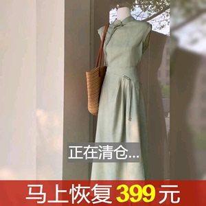 新中式季棉麻夏装连衣裙子雪纺女装国风新款年轻款旗袍清冷禅意风