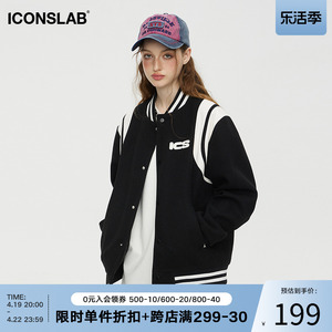 【黄俊捷同款】iconslab美式复古撞色棒球服PU皮夹克百搭休闲外套