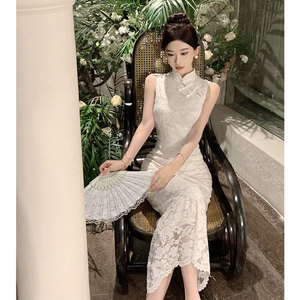 新中式国风改良旗袍紧身包臀长裙复古高级感蕾丝连衣裙春夏季新款