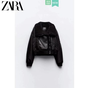ZARA KISS 新款女装 短款黑色拼接双面外套飞行员夹克5320773 800
