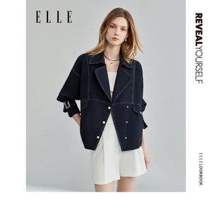ELLE2022年秋季新款流行风衣女设计感气质黑色高级感时尚宽松外套