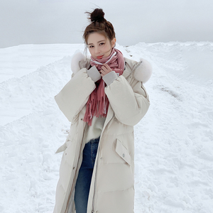 羽绒棉服女2023年新款韩版冬季加厚保暖棉袄米白棉衣中长款面包服