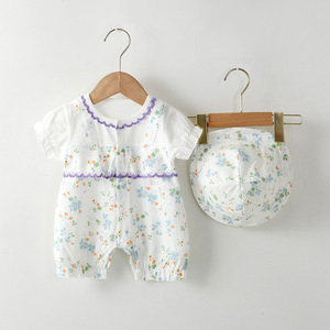 拉比官方正品新生婴儿连体衣夏季短袖0-1岁宝宝超萌夏装薄款哈衣