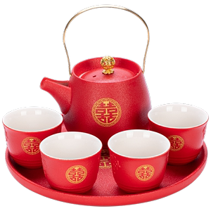 结婚改口敬茶杯茶具礼盒套装红色陶瓷茶壶小托盘陪嫁送闺蜜伴手礼