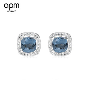 APM Monaco方形圆形小众纯银钻石耳钉个性耳饰女生日礼物送女友