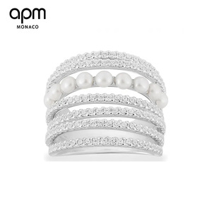 APM MONACO银白色多圈戒指女饰珍珠设计感A19964XPL