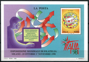 7764：意大利1998年米兰国际邮展 电脑通信 小型张外国邮票ED