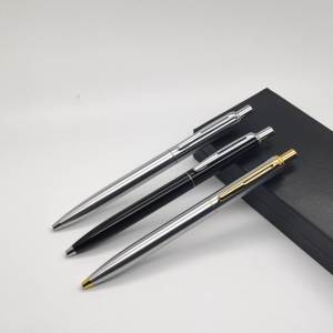 高大上不锈钢色笔杆按动圆珠笔企业办公金属中性写字笔顺滑原子笔