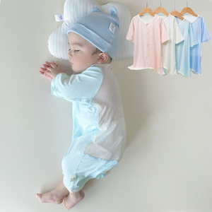 拉比夏季宝宝睡袋莫代尔连体衣婴儿开衫睡衣长袖空调服后背透气网
