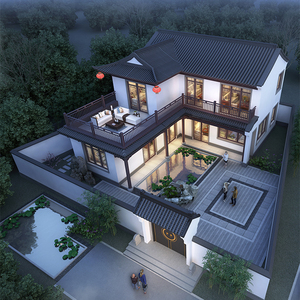 新中式农村自建房二三层别墅设计图纸网红房子带庭院民宿定制效果