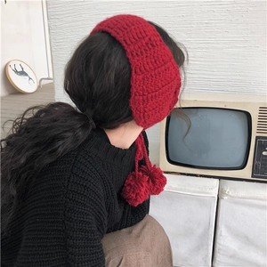 新年酒红色耳罩保暖女款冬季毛线系带针织护耳朵套捂耳子耳帽耳包