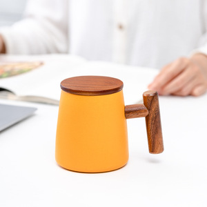 日式茶杯小清新粗陶杯子家用马克杯商务水杯带盖陶瓷杯定制咖啡杯
