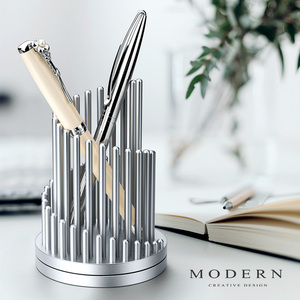 MODERN摩登金属笔筒创意旋转不锈钢笔筒设计师桌面收纳盒文具礼品