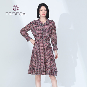 TRIBECA翠贝卡商场同款春季女七分袖显瘦气质连衣裙