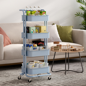 厨房四层婴儿用品置物架小推车落地可移动卧室客厅零食储物收纳架