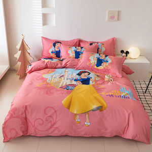 迪士尼儿童四件套纯棉女孩白雪公主床品可爱卡通被套全棉床上用品