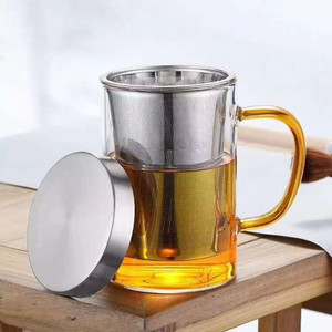 耐热玻璃杯三件套杯不锈钢过滤带盖直觉三件杯创意办公泡茶杯水杯