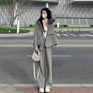 韩国灰色西装套装女2024春秋高级感职业装正装小个子宽松休闲西服