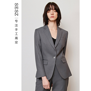 SESZ2024新款早秋灰色羊毛西服套装女一粒扣西装领职业套装高定女