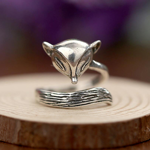 狐狸戒指女s925银复古泰银做旧指环个性小动物食指戒子尾戒饰品男