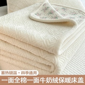 冬季牛奶绒床盖单件双面可用全棉四季通用一面绒一面棉榻榻米床单