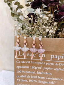 法国珐琅首饰品 芭蕾舞女孩 镶粉钻 银钻 耳环耳钉耳夹